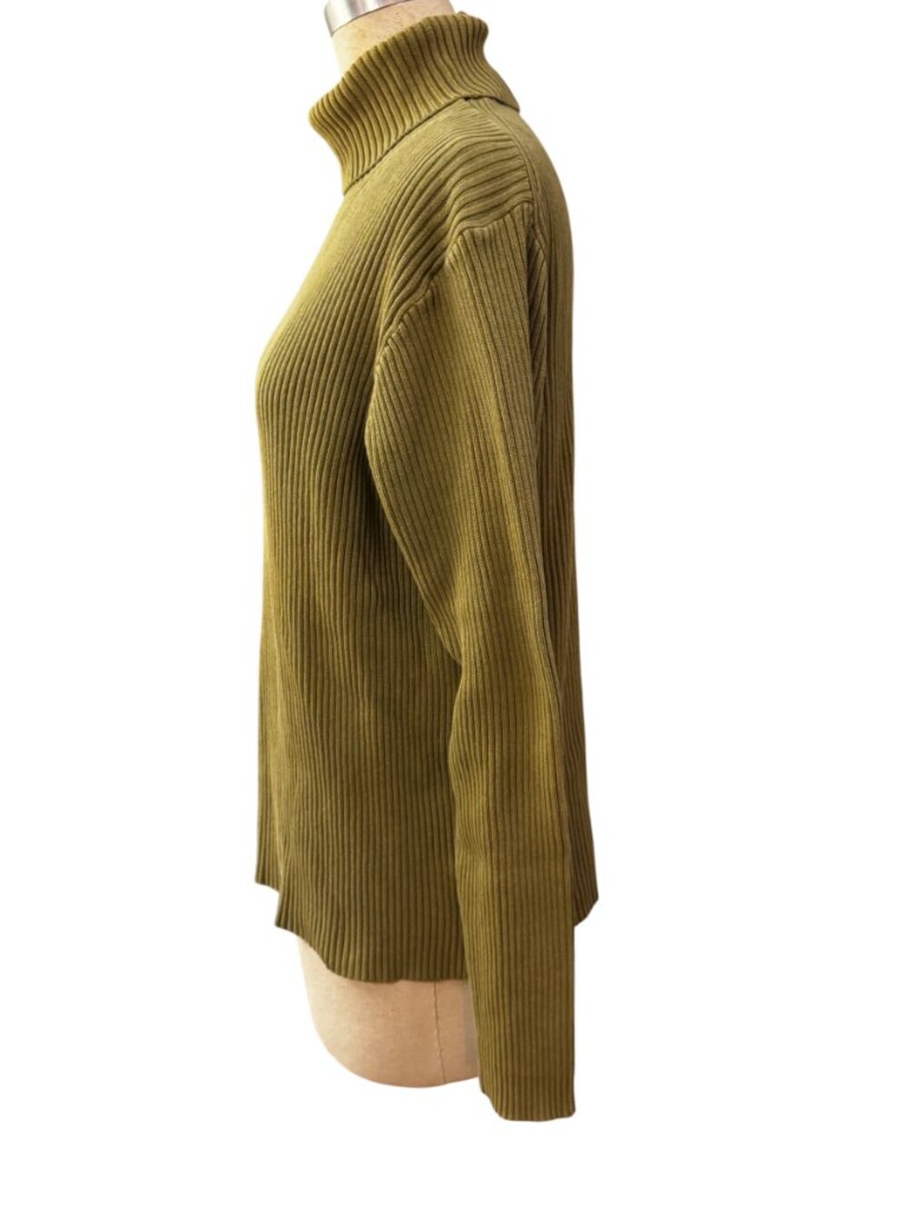 Vintage J.Crew Olive Green Ribbed Turtleneck Sweater Women’s Large Cotton Blend - Picture 5 of 6